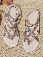 Women's Boho Style Braided Band Flat Sandals, Strappy Sandals, Unique Sandals, Casual Versatile Toe Thong Sandals for Summer...