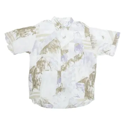Mens Shirt White Viscose Crazy Pattern XL
