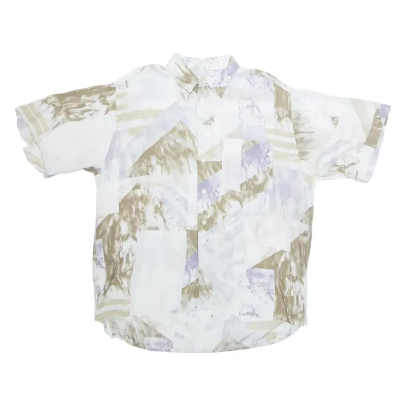Mens Shirt White Viscose Crazy Pattern XL