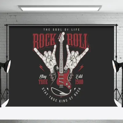 Black Stay True Rock And Roll Musical Party Backdrop