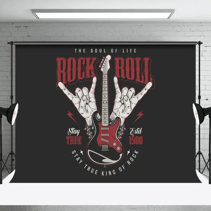Black Stay True Rock And Roll Musical Party Backdrop