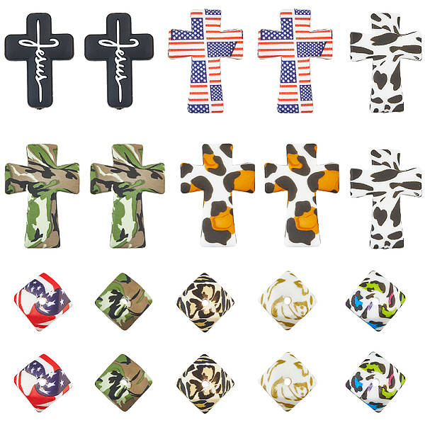 20Pcs 10 Styles Silicone Focal Beads