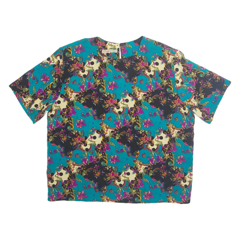 HILL ARCHER Womens Printed Top Blue Crazy Pattern L
