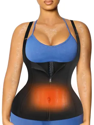 Women's Hook & Eye Zip Front Open Bust Sauna Tank Top, High Stretch Tummy Control Sauna Top, Ladies Sportswear for Indoor Out...