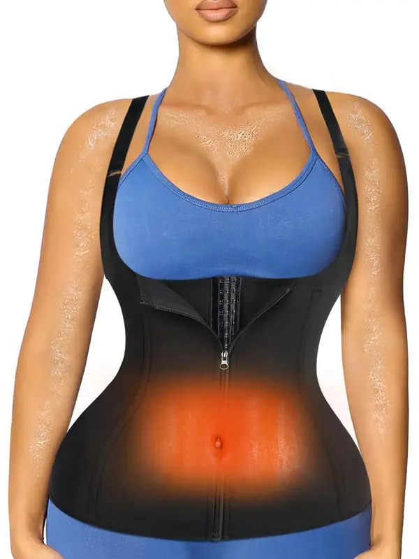 Women's Hook & Eye Zip Front Open Bust Sauna Tank Top, High Stretch Tummy Control Sauna Top, Ladies Sportswear for Indoor Out...