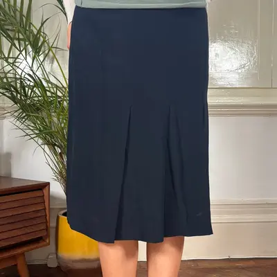 Marina Rinaldi Midi Pleated Skirt - 29W UK 10 Navy Silk