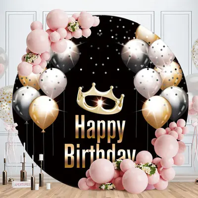 Aperturee Sliver Gold Ballons Round Boheh Birthday Backdrop