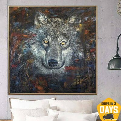 Abstract Wolf Paintings On Canvas Original Realistic Painting Wolf Wall Art Animal Artwork Wild Animal Living Room Decor | PA...