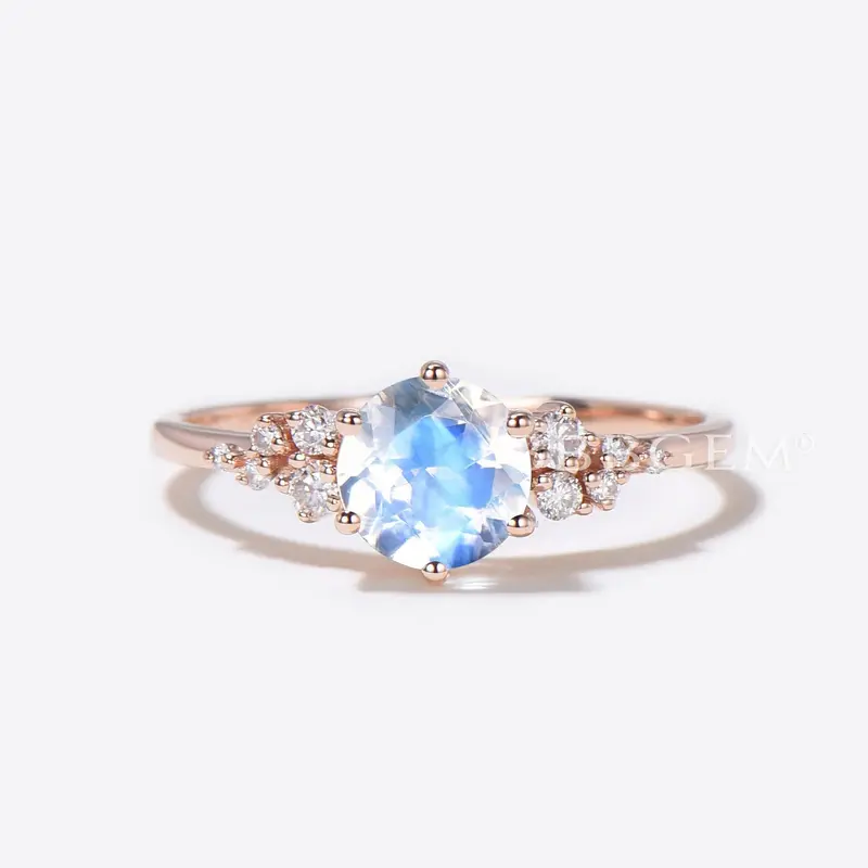 1ct Round Moonstone Engagement Ring Cluster Snowdrift Diamond Ring