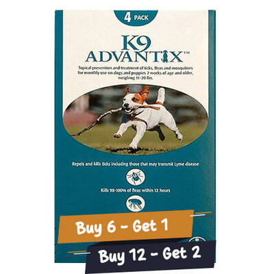 K9 Advantix Medium Dogs 11-20 Lbs (Aqua) 6 Doses + 1 Free
