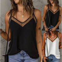 Lefei Fashion Women's Wear - New 2025 Women's Sexy Splicing Loose Tank Top, Hollow V-neck Casual Strap Top Cotton Fabric Wome...
