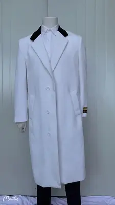 Mens Full Length Wool and Cashmere Overcoat - Winter Topcoats - White Coat