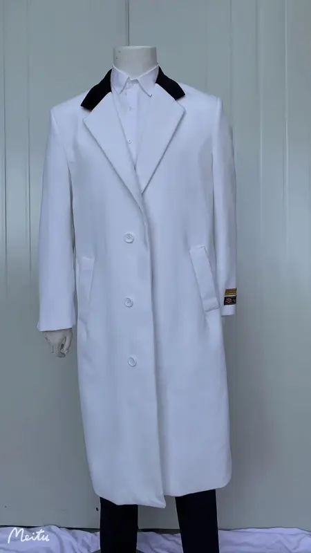Mens Full Length Wool and Cashmere Overcoat - Winter Topcoats - White Coat