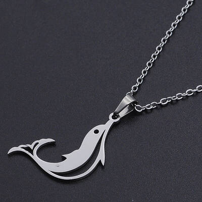 Non-Tarnish 201 Stainless Steel Dolphin Pendants Necklaces