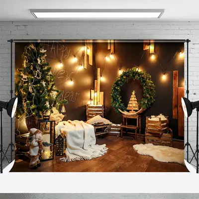 Light Wooden Wreath Xmas Tree Christmas Backdrop - Aperturee