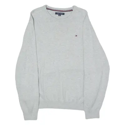 TOMMY HILFIGER Mens Jumper Grey Crew Neck Tight Knit XL