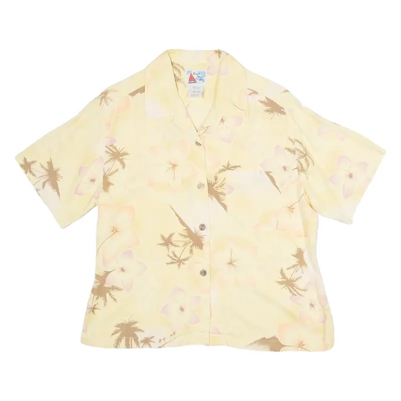 PEARL HEAD BAY Womens Printed Shirt Yellow Collared 90s Silk Floral M