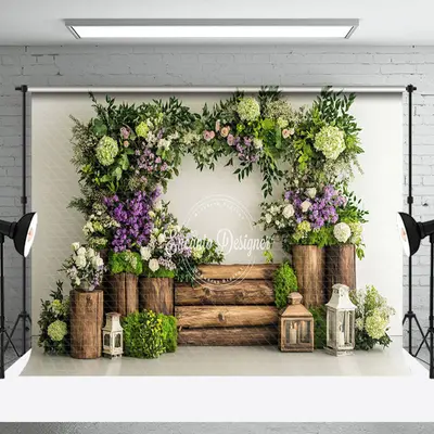 Natural Wooden Stake Greenery Floral Spring Backdrop - Aperturee