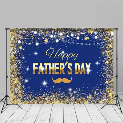Gold Sparkling Blue Happy Fathers Day Backdrop For Photo - Aperturee