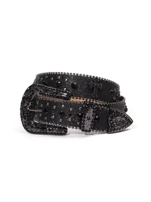 Punk Style Rhinestone Decorated PU Buckle Belt, Fashion Cross Belt for Party, Daily Clothing Decor, Trendy All-match & Exquis...