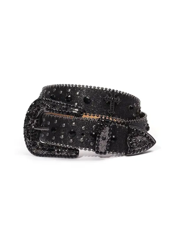 Punk Style Rhinestone Decorated PU Buckle Belt, Fashion Cross Belt for Party, Daily Clothing Decor, Trendy All-match & Exquis...