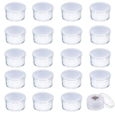 CHGCRAFT 20Pcs White Mini Round Stone Box Plastic Nail Loose Beads Decorate Storages with Sponge Mat for Jewelry Beads Displa...