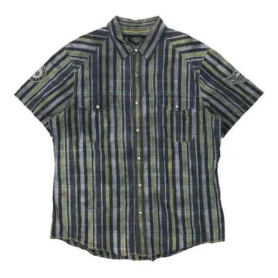 Harley Davidson Striped Short Sleeve Shirt - 2XL Blue Cotton