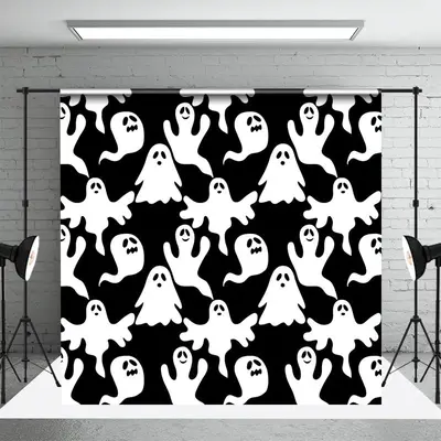 Simple Black White Ghosts Halloween Party Backdrop