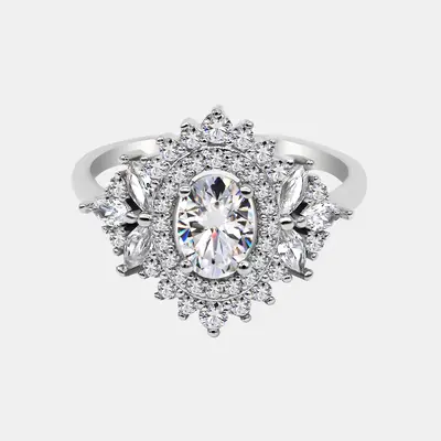 【805】Snowborne Majesty Synthetic Moissanite Ring – Elegant 2 Carat Vintage Wedding/Engagement Ring for Women, Classic D...