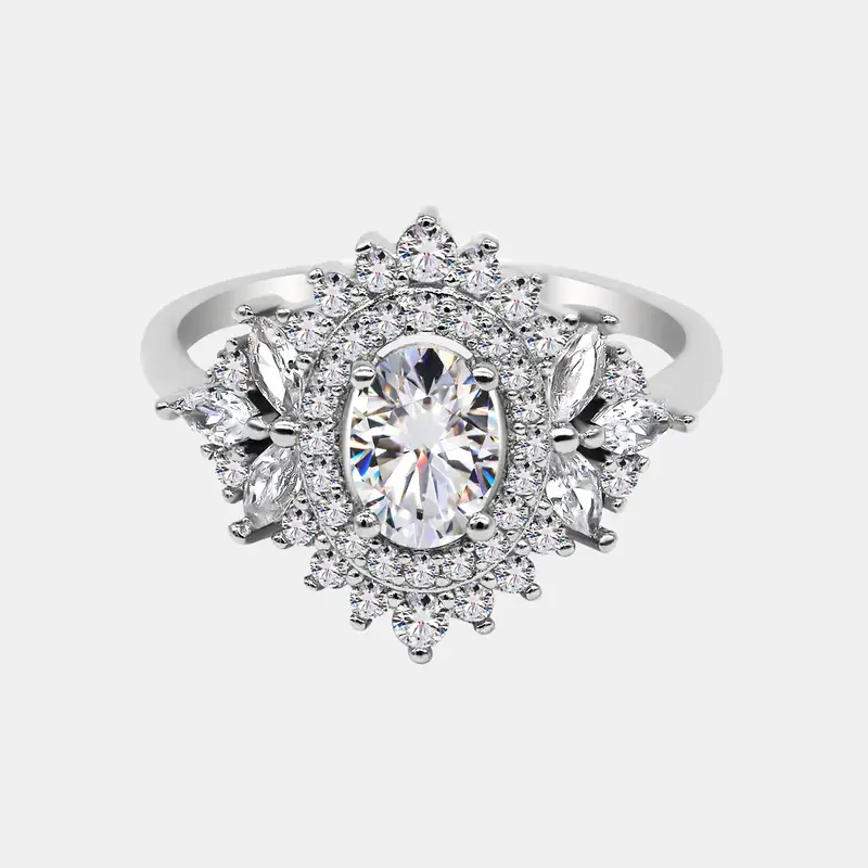 【805】Snowborne Majesty Synthetic Moissanite Ring – Elegant 2 Carat Vintage Wedding/Engagement Ring for Women, Classic D...