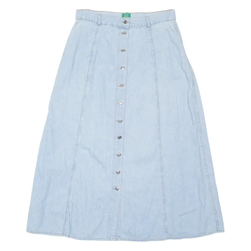 WINCH Buttoned Womens A-Line Skirt Blue Midi Chambray M