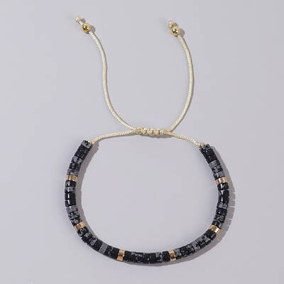 Bohemian Style Natural Snowflake Obsidian Braided Bead Bracelets for Women