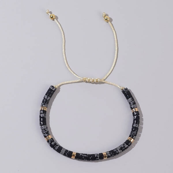 Bohemian Style Natural Snowflake Obsidian Braided Bead Bracelets for Women
