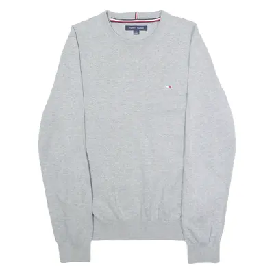TOMMY HILFIGER Mens Patterned Jumper Grey Crew Neck Tight Knit M