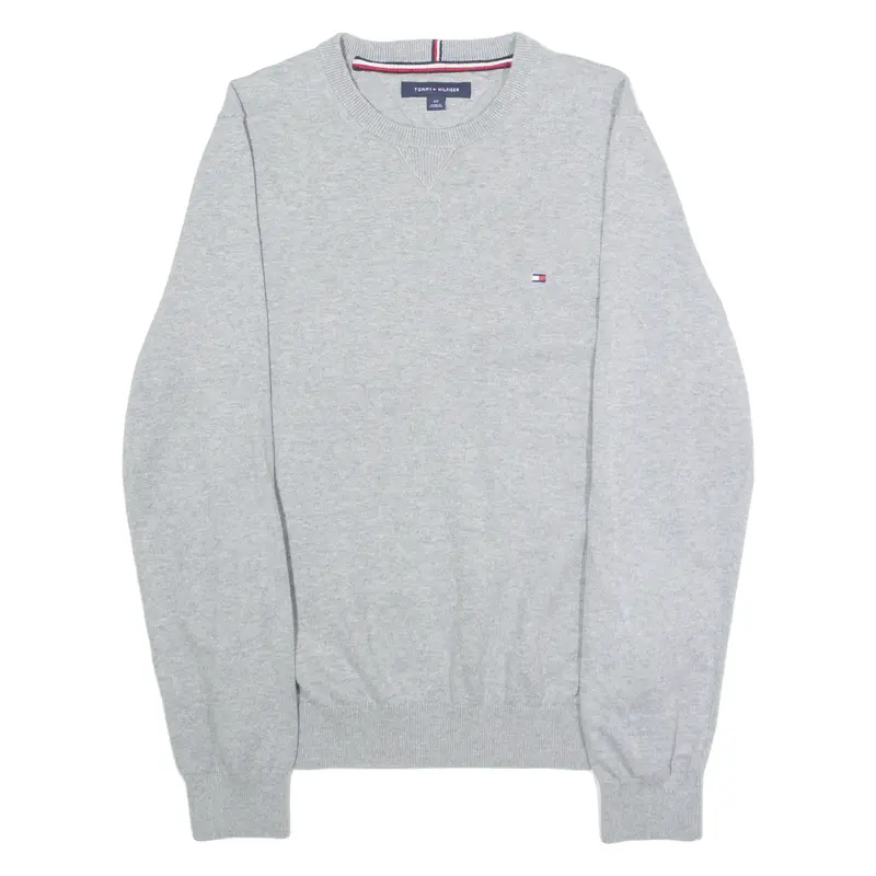 TOMMY HILFIGER Mens Patterned Jumper Grey Crew Neck Tight Knit M