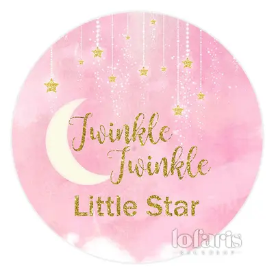 Aperturee Gold Glitter Little Star Pink Baby Shower Round Backdrop | Custom Round Backdrop | Circle Party Backdrop | Round Ba...