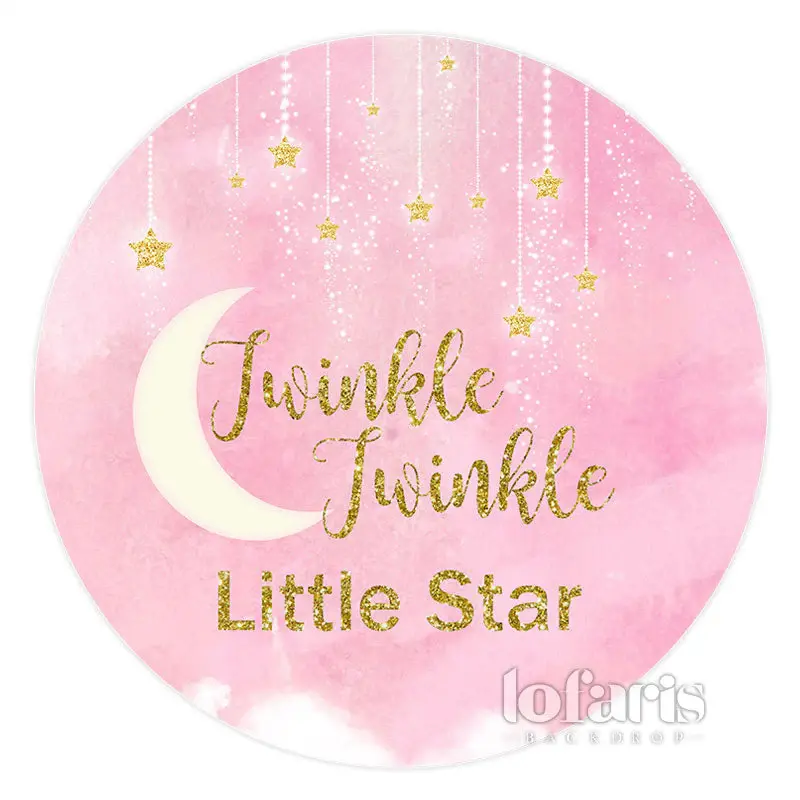 Aperturee Gold Glitter Little Star Pink Baby Shower Round Backdrop | Custom Round Backdrop | Circle Party Backdrop | Round Ba...