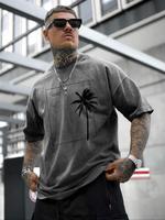 Men's Regular Fit Palm Tree Print Short Sleeve Graphic Tee, Casual Round Neck T-shirt for Summer, Fashion Men's Top for Daily...