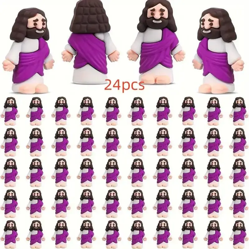 Mini Jesus Statue, 24pcs Cute Funny Jesus Statue, Home Decor Ornament for Living Room Bedroom Office, Religious Gifts for Fri...