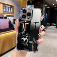 Jesus Clear Protective Four Comers Air Cushion Anti-drop CellPhone Case Clear BracketPhone Case for iPhone 16 15 14 13 12 Pro...
