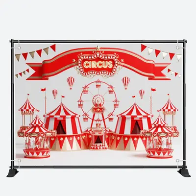 Ferris Wheel Carousel Red Circus Birthday Backdrop - Aperturee