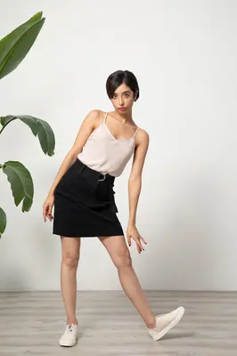 Belted Skirt - Black Velvet | Size: L