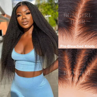 Pre-Bleached Kinky Straight Wear Go Wig 6x4 HD Lace Closure 180%