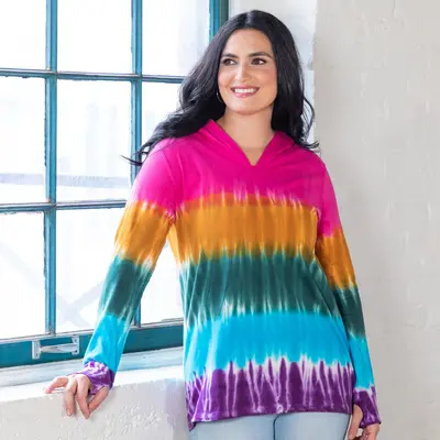 Rainbow Tie-Dye Hooded Tunic - Rainbow - M