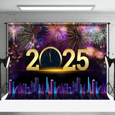 Aperturee Sparks Bloom City Scene 2025 Clock New Year Backdrop