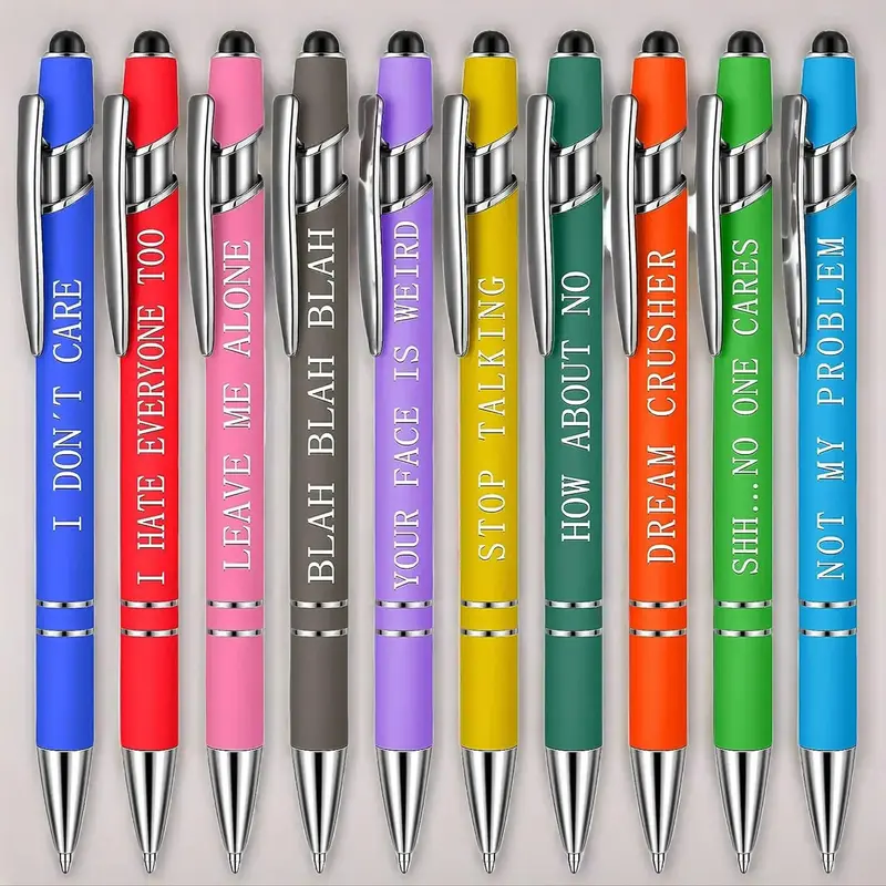 Inspirational Slogan Ballpoint Pen (10pcs/set), Push Ballpoint Art Pen Set for Home School Students Office, Screen Touch Pen,...