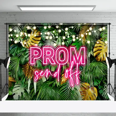 Tropical Green Leaves Light Prom Send Off Backdrop - Aperturee