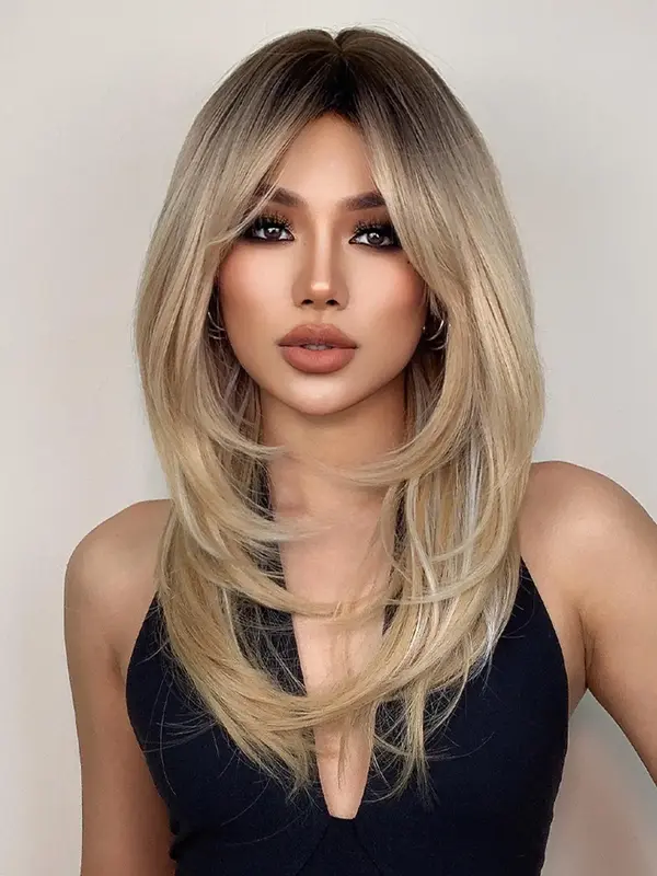 24 Inch Summer 2024 Golden Long Straight Wigs for Women, Gorgeous Fluffy Wigs Without Bangs, Synthetic Full Machine Wigs for ...