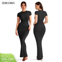 BOGO REORIA Summer Beach Vibes Dresses Women's Casual Lounge Long Dress Outdoorfun Elegant Shortsleeve Basic Crewneck Maxi Dr...