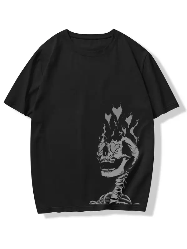 Emo Outfits Men's Graphic Print Round Neck Drop Shoulder Tee, Regular Fit Casual Short Sleeve T-shirt, Going Out Outfit, Plea...